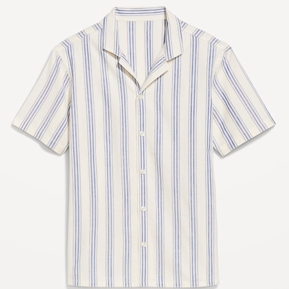 Men's Striped Short Sleeve Shirt - Blue and White